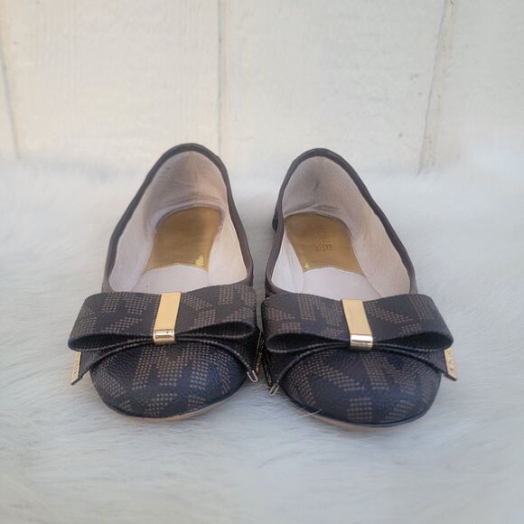 Michael Kors Kiera Leather Ballet Flats Signature MK Logo Women Size 7 Coquette - Picture 1 of 7